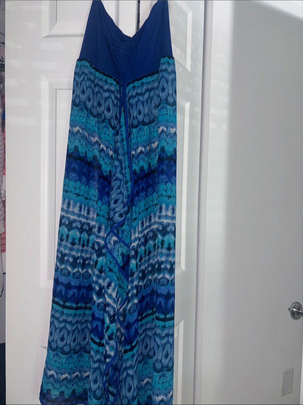 Raviya Strapless Blue & Teal Patterned Maxi Dress